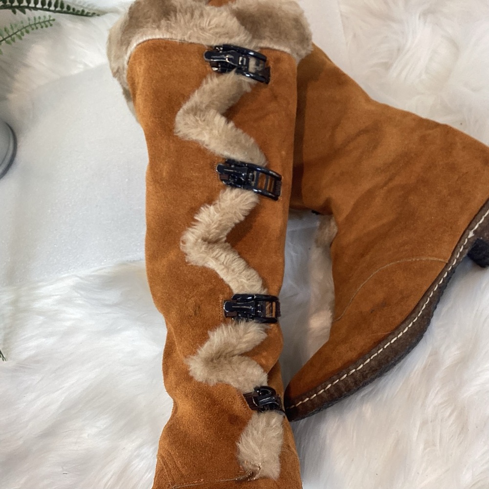 VINTAGE SUEDE LEATHER 70’S SNO-MOUNT BOOTS MADE IN ENGLAND EUC SZ 8 - Picture 5 of 14